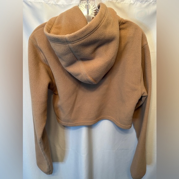 TNA Aritzia Women’s Size XS Cozy Fleece Cropped Hoodie Tan Hood Logo - Picture 9 of 9